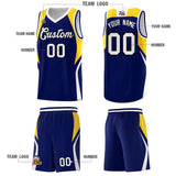 Custom Navy Gold and White Color Block Sports Uniform Basketball Jersey