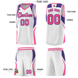 Custom White Purple and Pink Color Block Sports Uniform Basketball Jersey