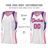 Custom White Purple and Pink Color Block Sports Uniform Basketball Jersey