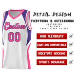 Custom White Purple and Pink Color Block Sports Uniform Basketball Jersey