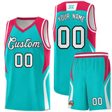 Custom Aqua Red and White Color Block Sports Uniform Basketball Jersey