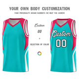 Custom Aqua Red and White Color Block Sports Uniform Basketball Jersey