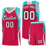 Custom Red Aqua and White Color Block Sports Uniform Basketball Jersey