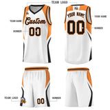 Custom White Gold Orange and Black Color Block Sports Uniform Basketball Jersey