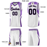 Custom White Light Purple and Purple Color Block Sports Uniform Basketball Jersey
