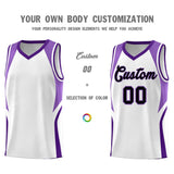 Custom White Light Purple and Purple Color Block Sports Uniform Basketball Jersey