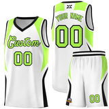 Custom White Fluorescent Green and Black Color Block Sports Uniform Basketball Jersey