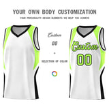 Custom White Fluorescent Green and Black Color Block Sports Uniform Basketball Jersey