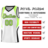 Custom White Fluorescent Green and Black Color Block Sports Uniform Basketball Jersey