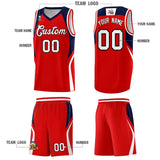 Custom Red Navy and White Color Block Sports Uniform Basketball Jersey