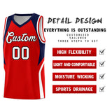 Custom Red Navy and White Color Block Sports Uniform Basketball Jersey