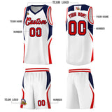 Custom White Navy and Red Color Block Sports Uniform Basketball Jersey