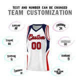 Custom White Navy and Red Color Block Sports Uniform Basketball Jersey