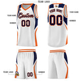 Custom White Navy and Orange Color Block Sports Uniform Basketball Jersey