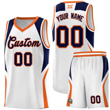 Custom White Navy and Orange Color Block Sports Uniform Basketball Jersey