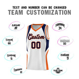 Custom White Navy and Orange Color Block Sports Uniform Basketball Jersey