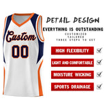 Custom White Navy and Orange Color Block Sports Uniform Basketball Jersey