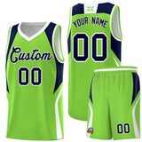 Custom Neon Green Navy and White Color Block Sports Uniform Basketball Jersey