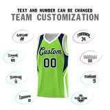 Custom Neon Green Navy and White Color Block Sports Uniform Basketball Jersey
