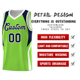 Custom Neon Green Navy and White Color Block Sports Uniform Basketball Jersey