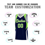 Custom Navy Neon Green and White Color Block Sports Uniform Basketball Jersey