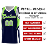 Custom Navy Neon Green and White Color Block Sports Uniform Basketball Jersey
