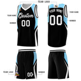 Custom Black Light Blue and White Color Block Sports Uniform Basketball Jersey