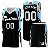 Custom Black Light Blue and White Color Block Sports Uniform Basketball Jersey