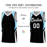 Custom Black Light Blue and White Color Block Sports Uniform Basketball Jersey