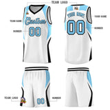 Custom White Light Blue and Black Color Block Sports Uniform Basketball Jersey