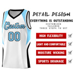 Custom White Light Blue and Black Color Block Sports Uniform Basketball Jersey