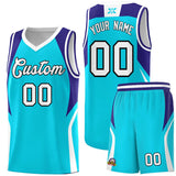Custom Sky Blue Royal and White Color Block Sports Uniform Basketball Jersey