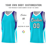 Custom Sky Blue Royal and White Color Block Sports Uniform Basketball Jersey