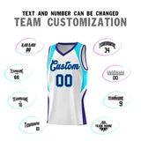 Custom White Sky Blue and Royal Color Block Sports Uniform Basketball Jersey