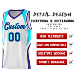 Custom White Sky Blue and Royal Color Block Sports Uniform Basketball Jersey