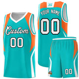 Custom Aqua Orange and White Color Block Sports Uniform Basketball Jersey