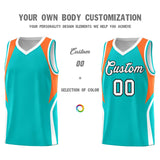 Custom Aqua Orange and White Color Block Sports Uniform Basketball Jersey