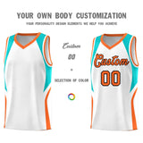 Custom White Aqua and Orange Color Block Sports Uniform Basketball Jersey