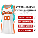 Custom White Aqua and Orange Color Block Sports Uniform Basketball Jersey