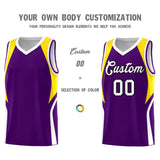 Custom Purple Gold and White Color Block Sports Uniform Basketball Jersey