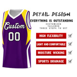 Custom Purple Gold and White Color Block Sports Uniform Basketball Jersey
