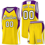 Custom Gold Purple and White Color Block Sports Uniform Basketball Jersey