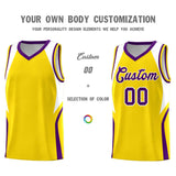 Custom Gold White and Purple Color Block Sports Uniform Basketball Jersey