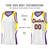 Custom White Gold and Purple Color Block Sports Uniform Basketball Jersey