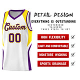 Custom White Gold and Purple Color Block Sports Uniform Basketball Jersey