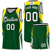 Custom Hunter Green Gold and White Color Block Sports Uniform Basketball Jersey
