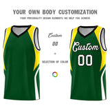 Custom Hunter Green Gold and White Color Block Sports Uniform Basketball Jersey