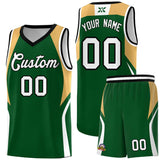 Custom Green Buckskin Brown and White Color Block Sports Uniform Basketball Jersey