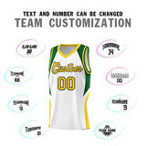 Custom White Hunter Green and Gold Color Block Sports Uniform Basketball Jersey