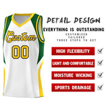 Custom White Hunter Green and Gold Color Block Sports Uniform Basketball Jersey